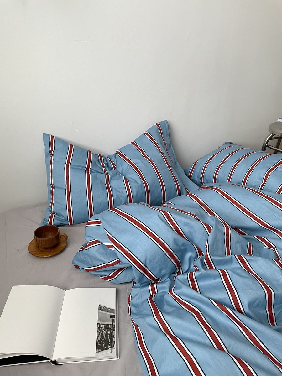 French stripe cotton sheet set