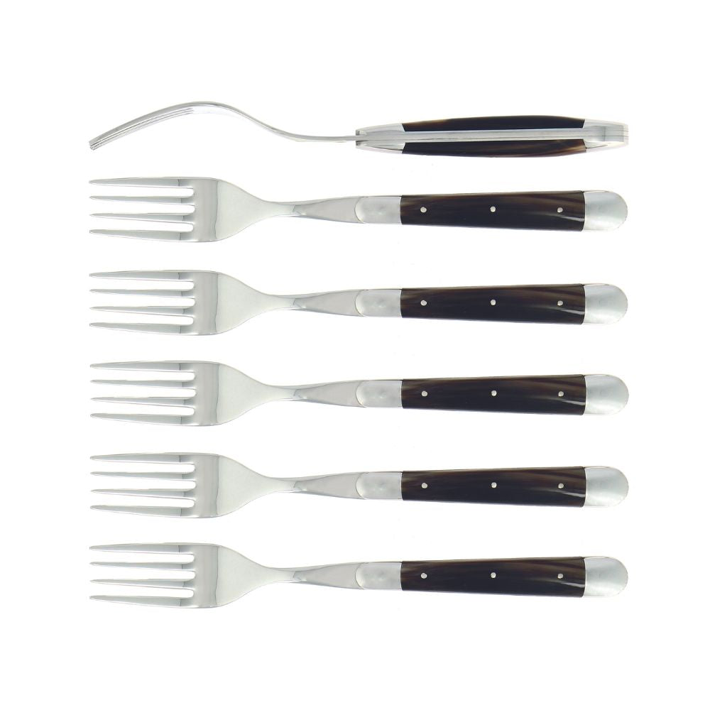 Forge de Laguiole Tradition table forks set with horn handle Black Set 6 - Buy now on ShopDecor - Discover the best products by FORGE DE LAGUIOLE design