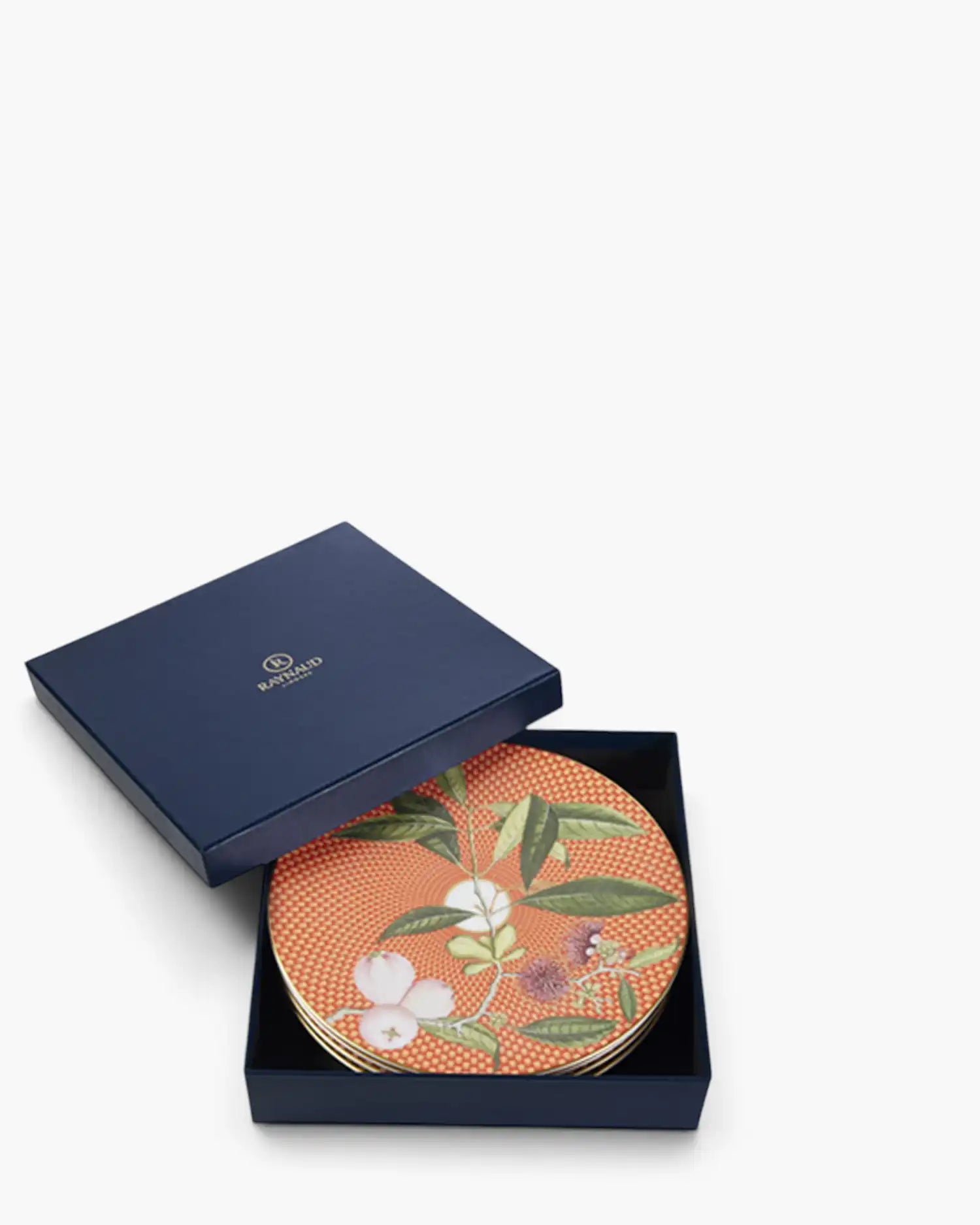 Raynaud Trésor Fleuri set of 4 dessert plates with gift box in Limoges porcelain with multicoloured decoration - Buy now on ShopDecor - Discover the best products by RAYNAUD design