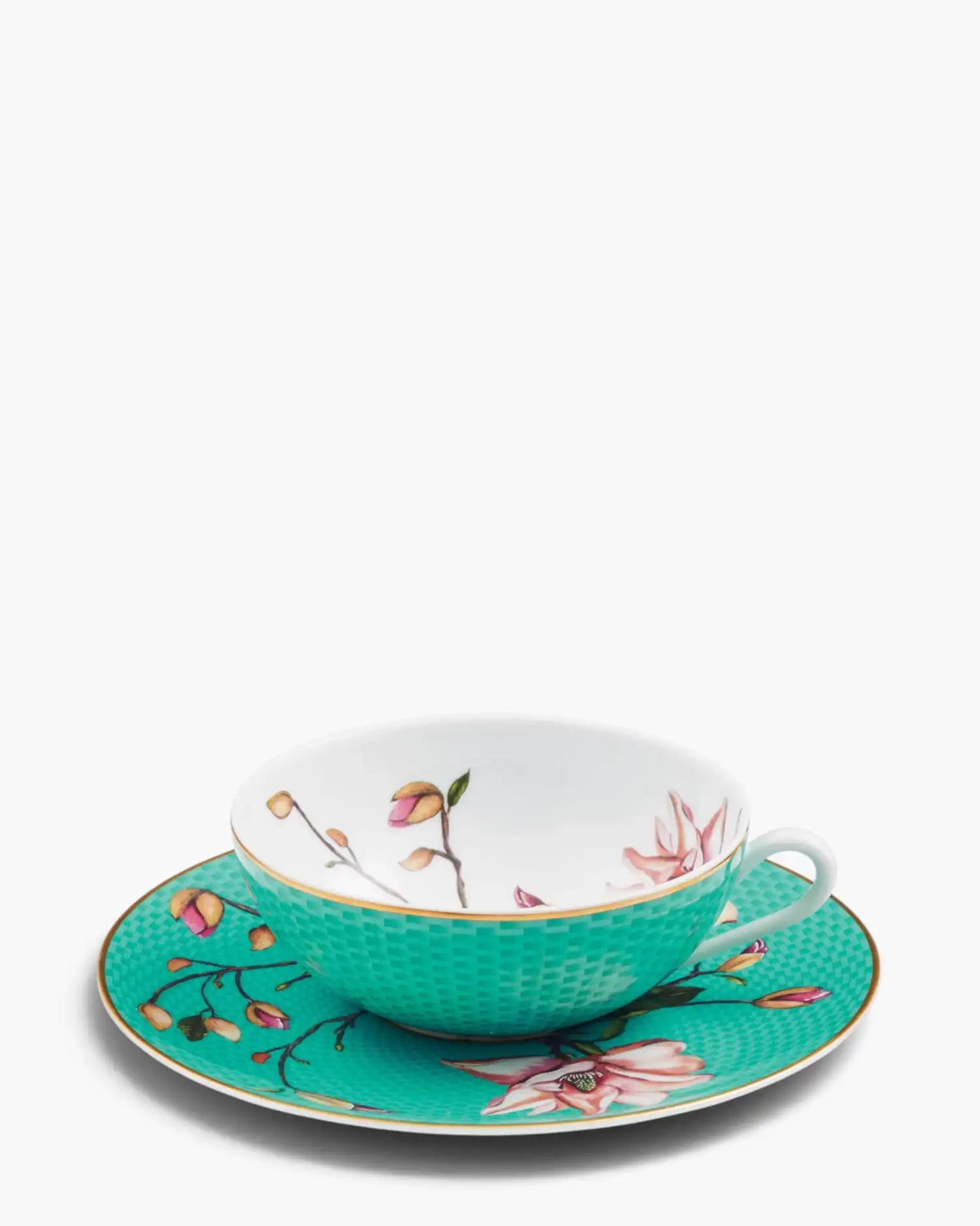 Raynaud Trésor Fleuri tea cup with saucer in Limoges porcelain with coloured decoration Turquoise Magnolia 22 cl - Buy now on ShopDecor - Discover the best products by RAYNAUD design