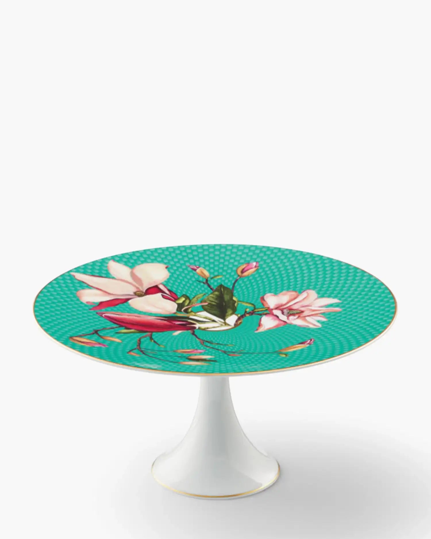 Raynaud Trésor Fleuri petit four stand with gift box in Limoges porcelain with coloured decoration Turquoise Magnolia ∅ 22 cm - Buy now on ShopDecor - Discover the best products by RAYNAUD design