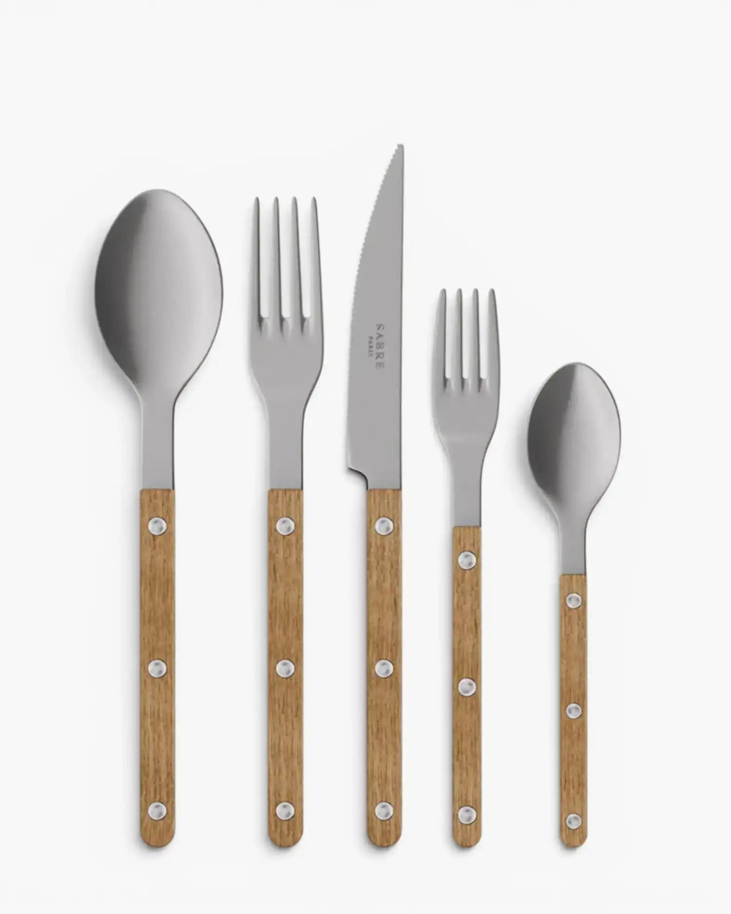 Sabre Paris Bistrot Teak 5-piece stainless steel cutlery set with wood handles Vintage steel - Buy now on ShopDecor - Discover the best products by SABRE PARIS design