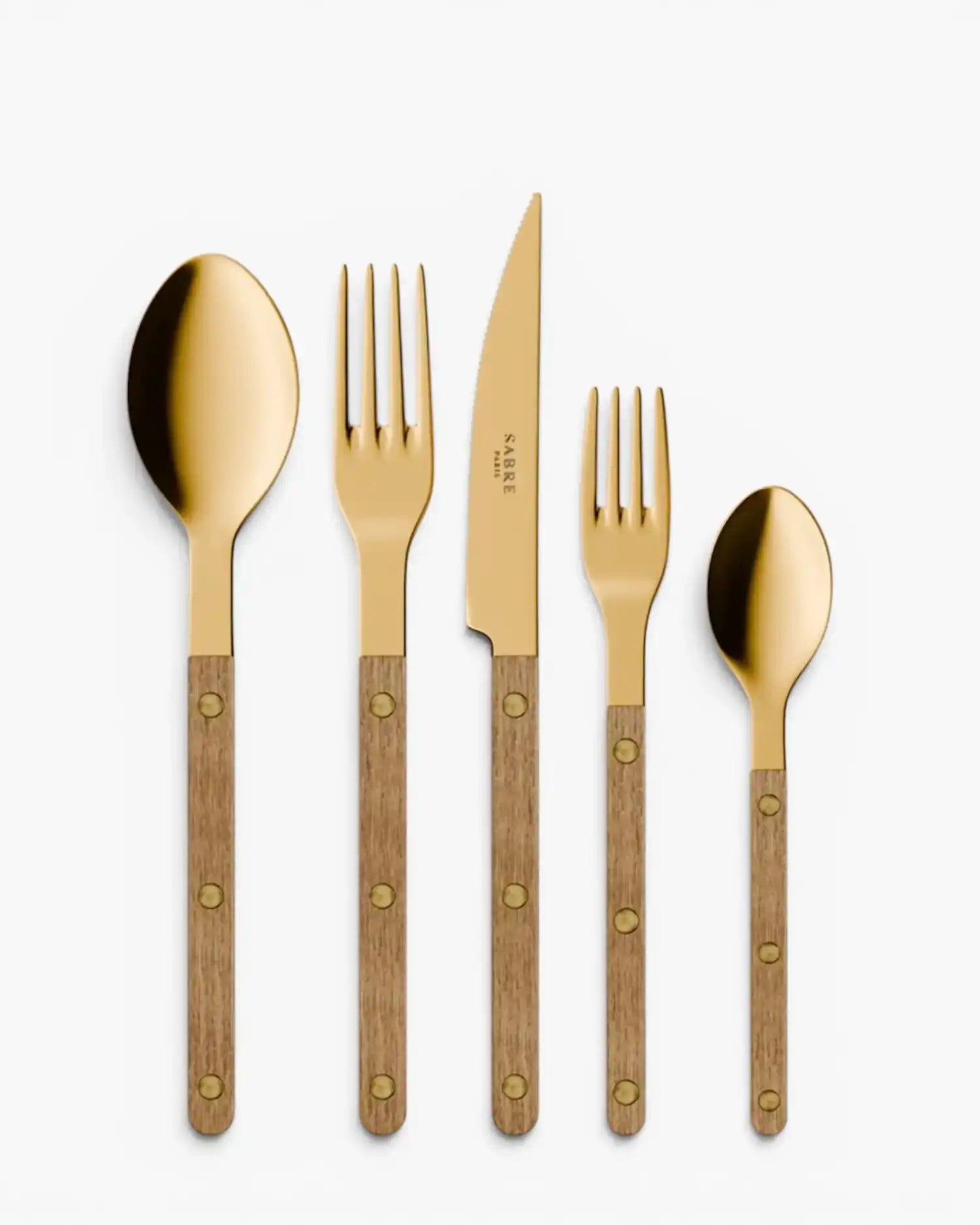 Sabre Paris Bistrot Teak 5-piece stainless steel cutlery set with wood handles Gold - Buy now on ShopDecor - Discover the best products by SABRE PARIS design